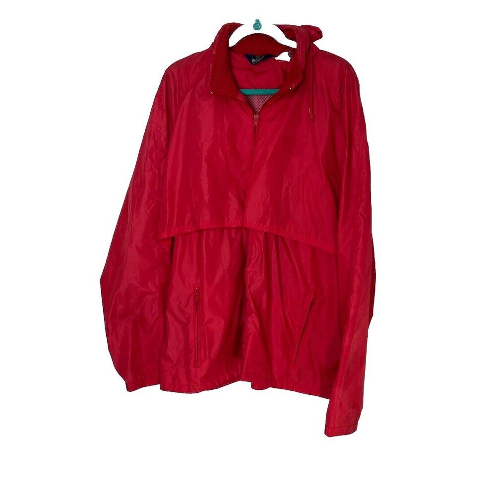 Woolrich VTG Red Full Zip Rain Jacket Light Weight Hooded Sz XL 90s Grandpa Core